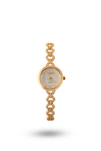 ساعت مچی کوارتز زنانه طلایی با بند زنجیره ای و صفحه روشن