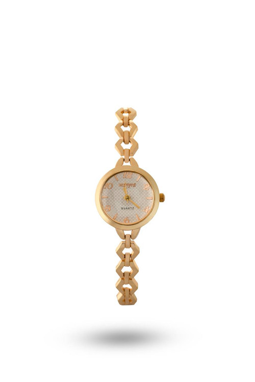 ساعت مچی کوارتز زنانه طلایی با بند زنجیره ای و صفحه روشن