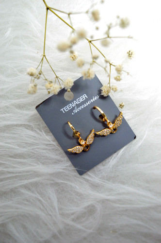 گوشواره زنانه بال فرشته نگین دار طلایی