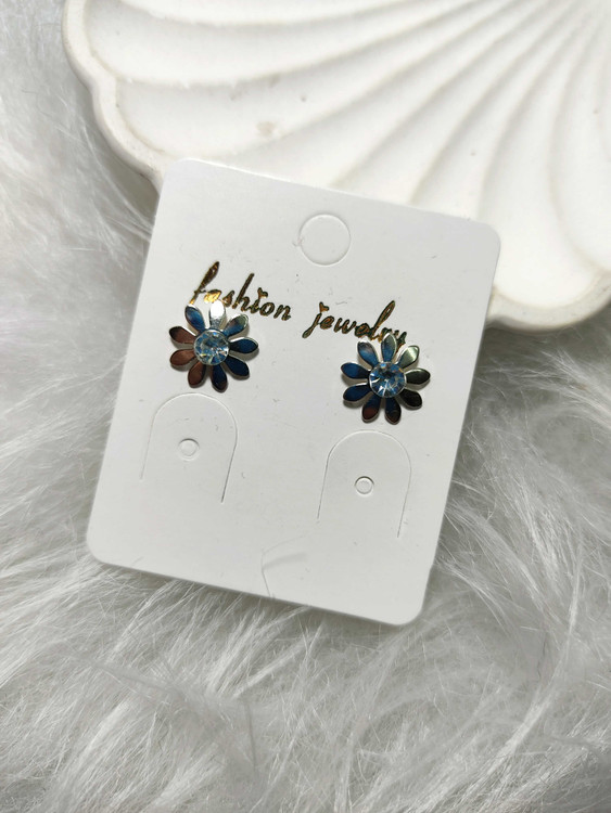 گوشواره نقره ای میخی نگین دار گل